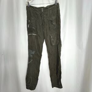 Johnny Was Pete and Greta green cargo pants dragon embroidery size 4/ 32 unisex